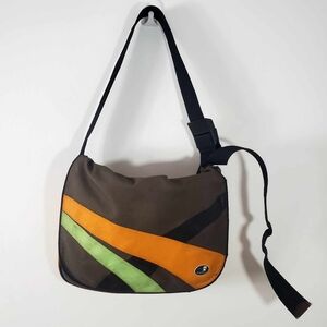 ⛔FREE⛔️Back to School Messenger Bag  Brown with Orange & Green Stripes  🎉